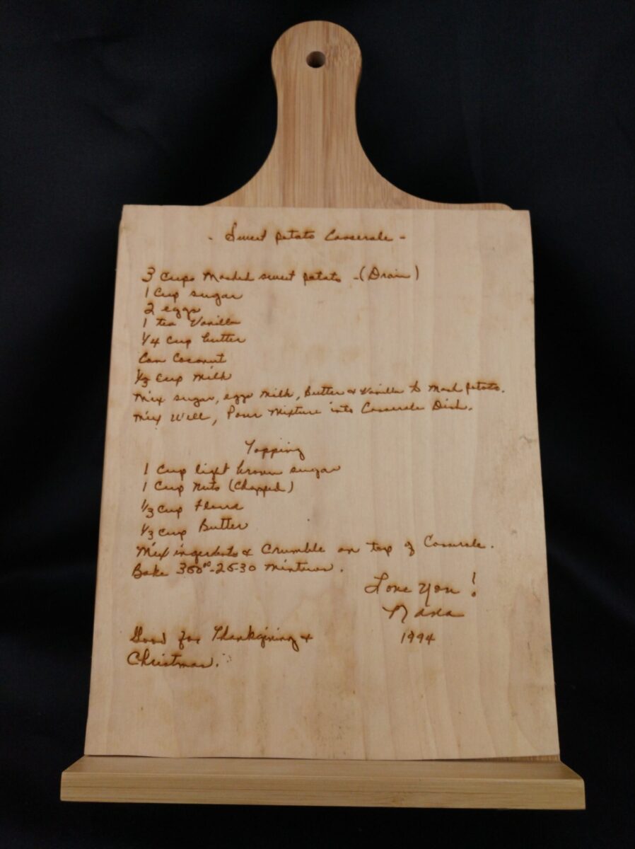 Custom cutting board with recipe