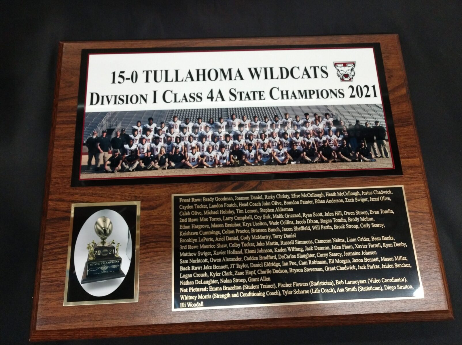 Custom sports plaque for the Tullahoma Wildcats